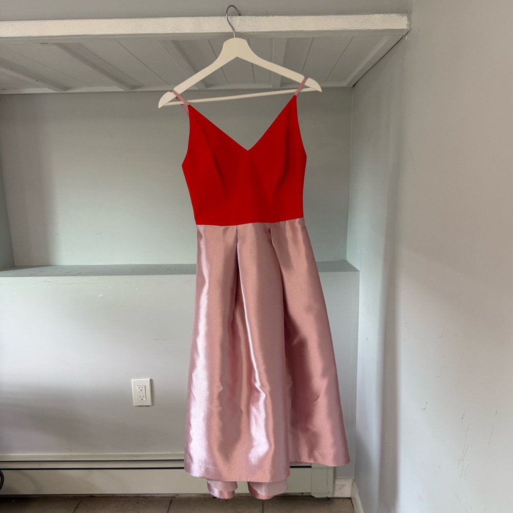Phoebe Elegant Red and Pink Colorblock Dress